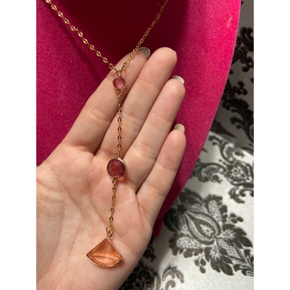 Melania Clara Luna collection gold with Pink stones Y Necklace - Picture 2 of 4